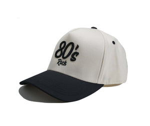 80s Rock Hat in cream and black with raised 3D stitching, inspired by legendary 80s rock anthems and stage-ready style.