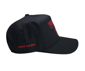 80s Retro Snapback – The Eighties Black/Red Limited Edition Hat side view with red lettering.
