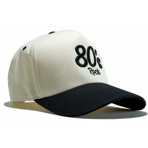80s Rock Hat featuring 3D embroidered design in cream and black, perfect for fans of classic 80s rock and bold guitar-driven style.