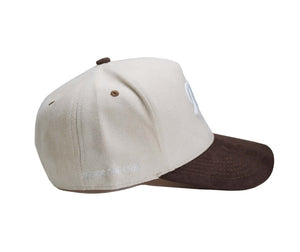 90s grunge hat The Unplugged (Suede) Tan/Brown side view showcasing soft suede and contrasting brown brim.